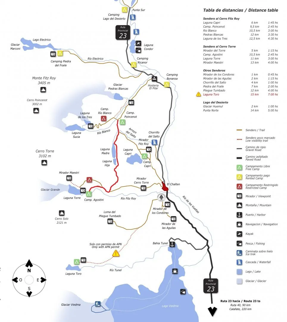 O que fazer em El Chalten, Patagonia Argentina - Mapa das trilhas