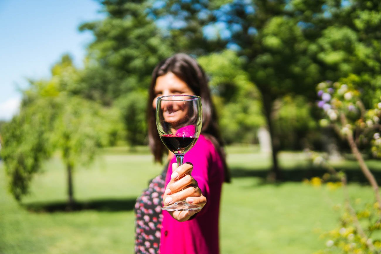 Vinícolas em Santiago - Dri com uma taça de vinho