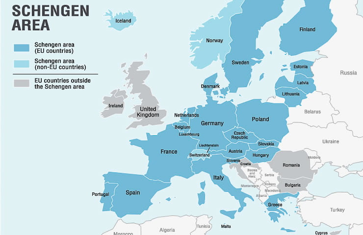 Seguro viagem Europa - Mapa Shengen