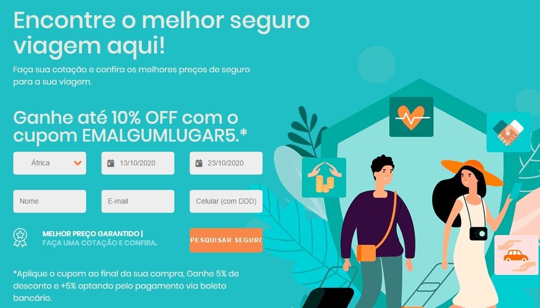 Seguro viagem África do Sul: tela inicial página de seguros