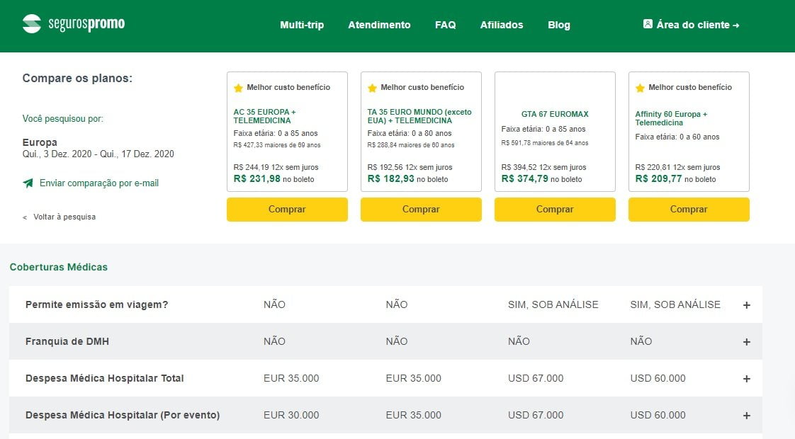 Seguro viagem Portugal: comparação