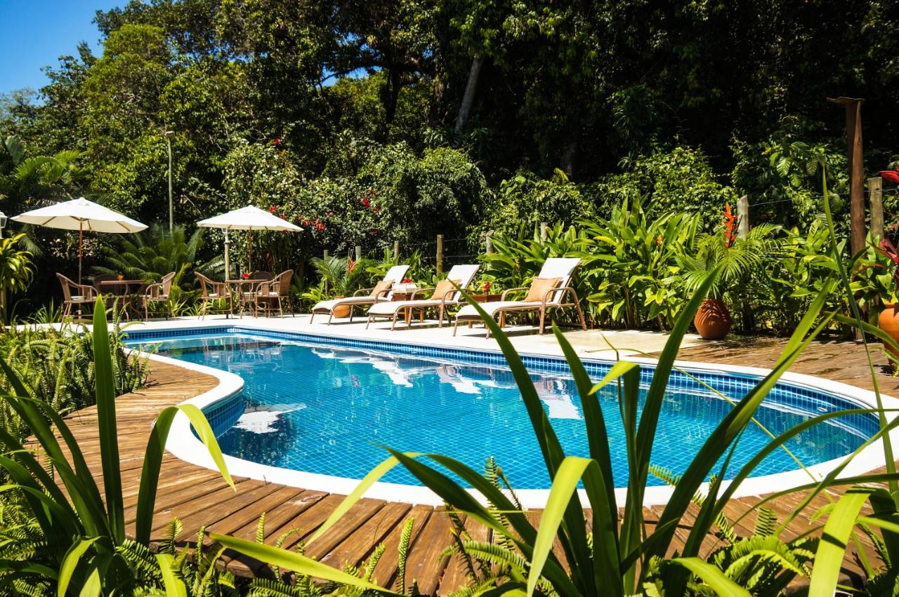 Piscina ao ar livre cercada por natureza em pousada em Trancoso.