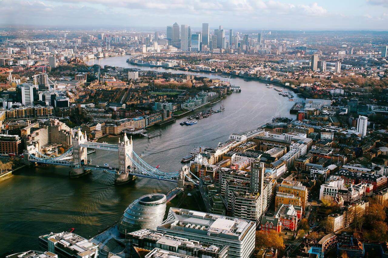 Vista aérea diurna da cidade de Londres.