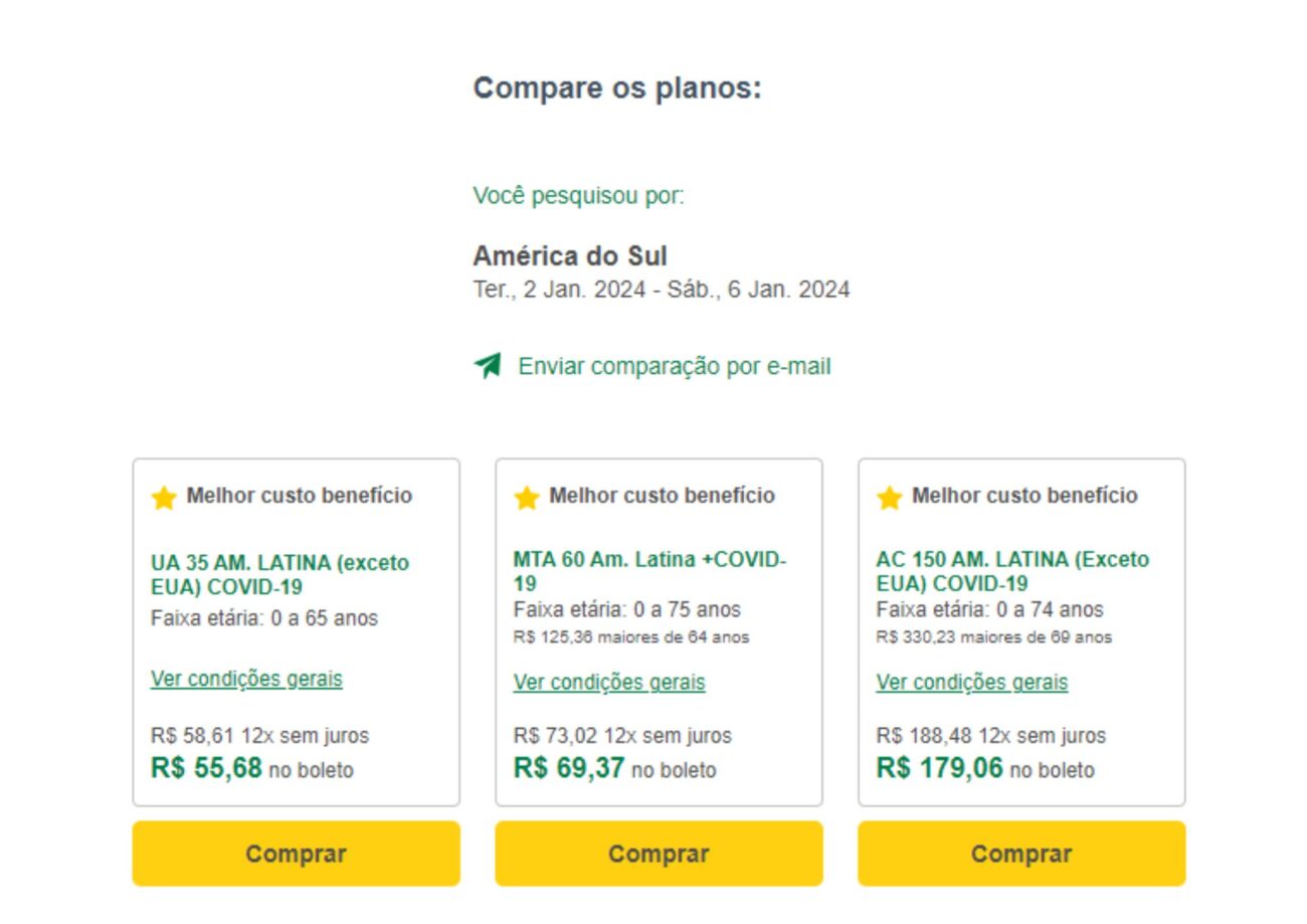 Imagem com comparação de seguros disponíveis no site Seguros Promo.