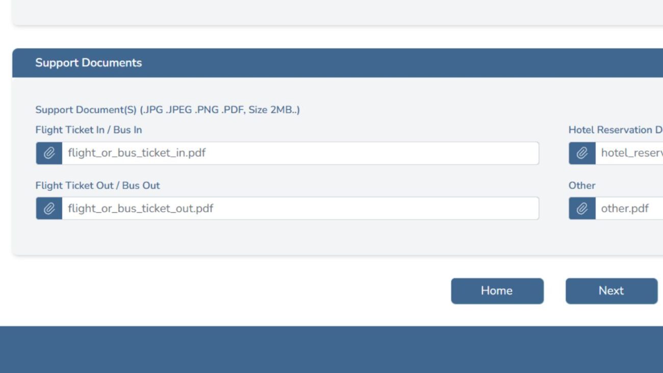 Campo de upload de documentos de apoio no site do e-Visa do Camboja.